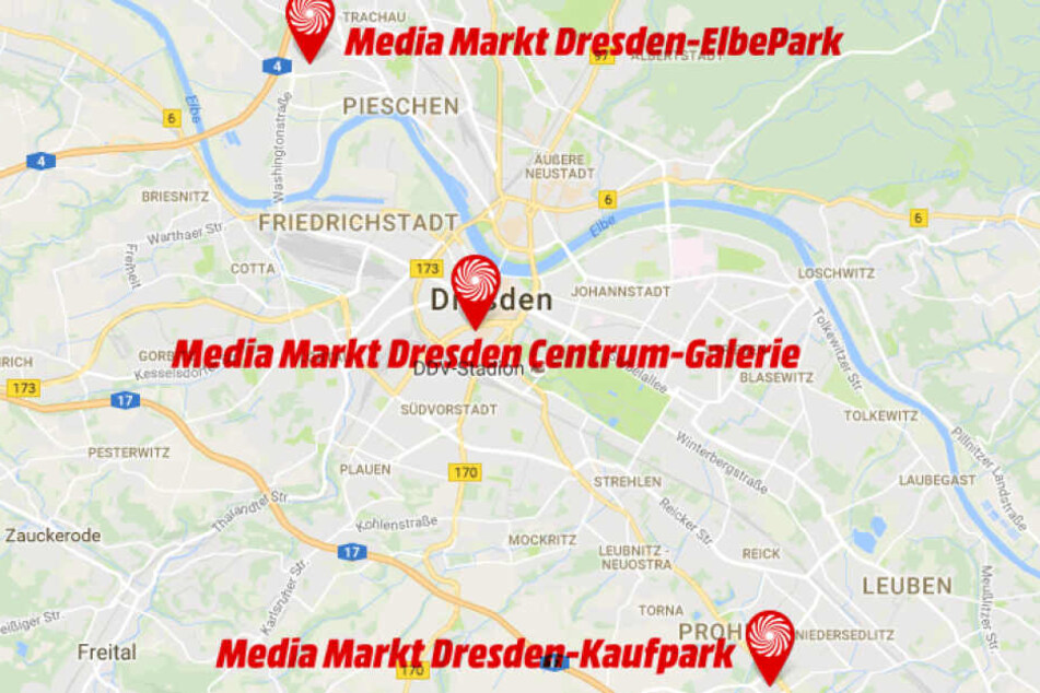 In Dresden gibt es insgesamt drei Media Märkte.