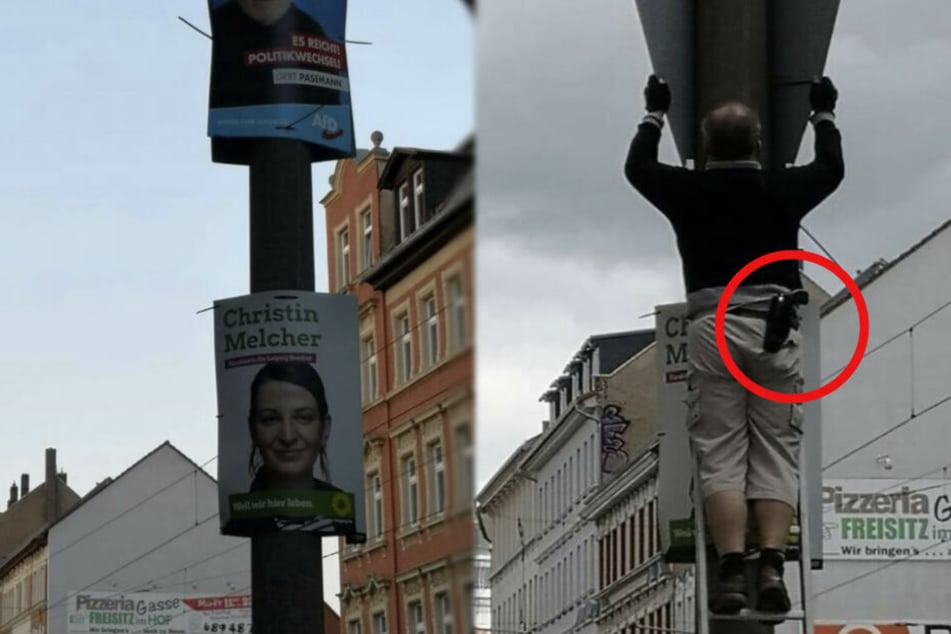 Warum die Waffe zum Plakatieren nötig war, ist nicht bekannt.