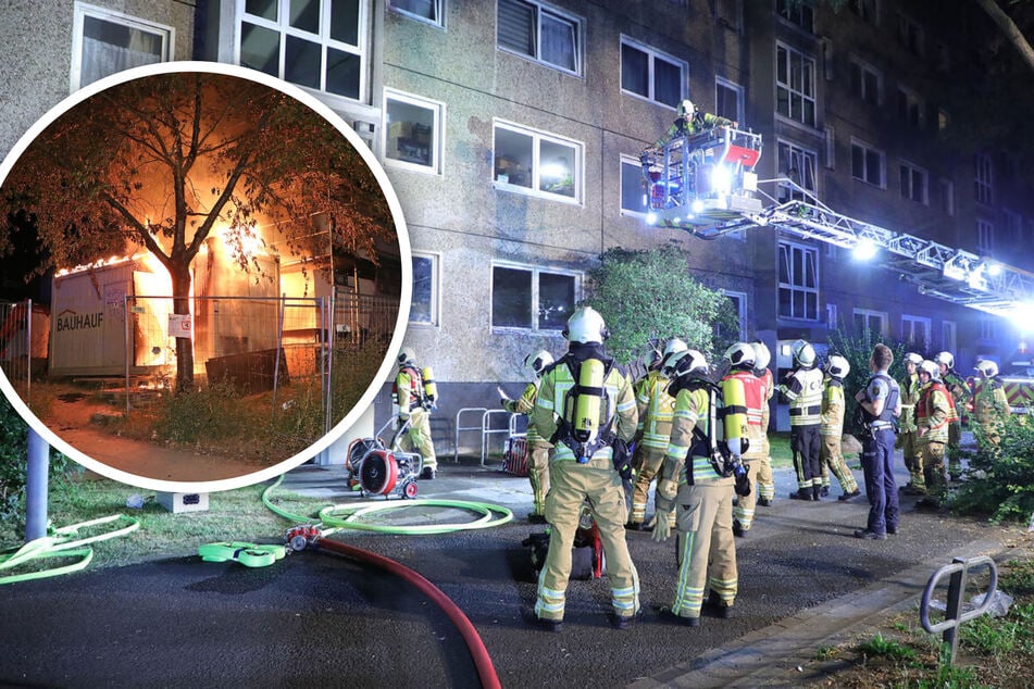 Dresden: Zwei Brände in einer Nacht: Rauch dringt aus Keller, Baucontainer in Flammen
