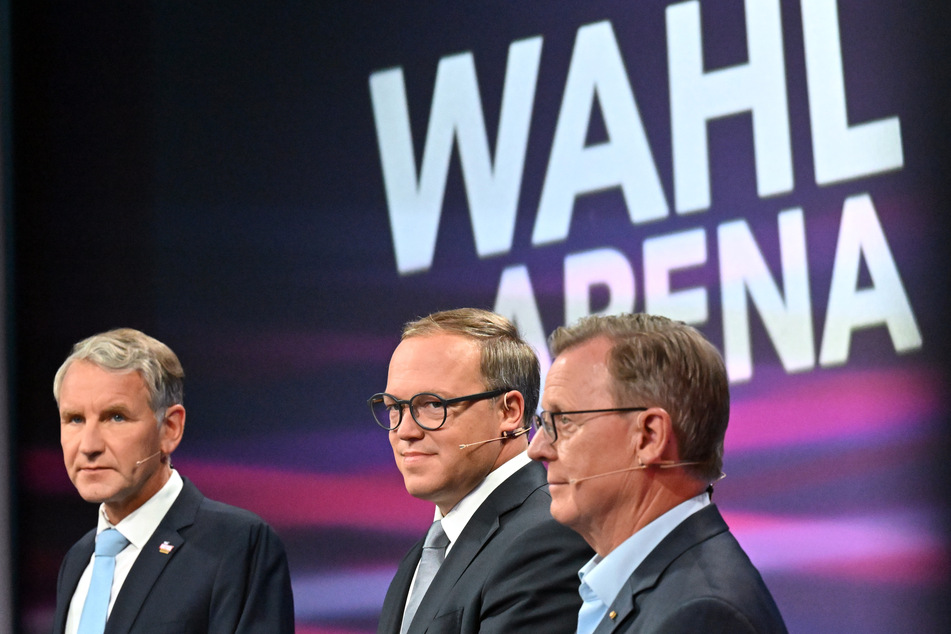 Thüringens CDU-Boss Mario Voigt (46, Mitte) machte Höckes Seitenhieb gegen bestimmte deutsche Unternehmen in der Sendung "FAKT ist! - Wahlarena!" zum Thema.