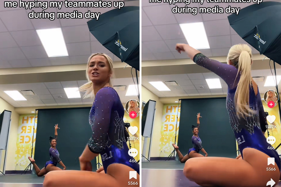 In a new viral TikTok, Olivia Dunne showed what it means to be a supportive teammate by cheering on her LSU teammates during their media day photoshoot.