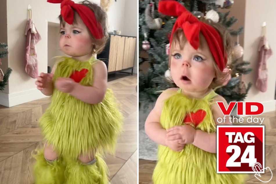 Today's Viral Video of the Day features a little girl who looks just like the Grinch! How cute is she?