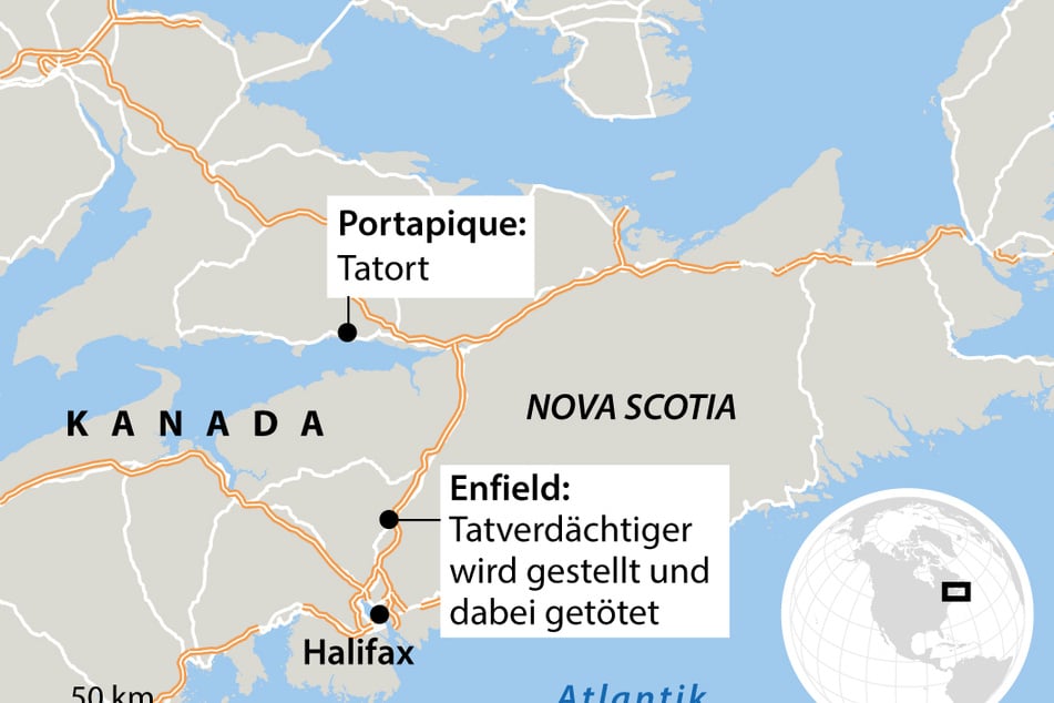 Karte der Provinz Nova Scotia mit Verortung des Tatorts.