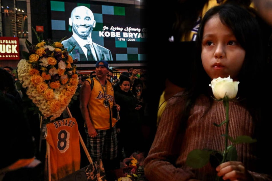 Sportler der NBA würdigten Kobe Bryant mit einer Gedenkveranstaltung. Ein Mädchen hält in Gedenken an ihr Idol eine Rose in der Hand.