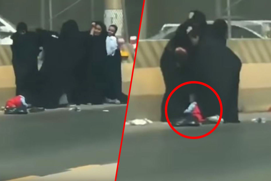 Burka-Frauen prügeln sich: Kind fällt mehrmals zu Boden