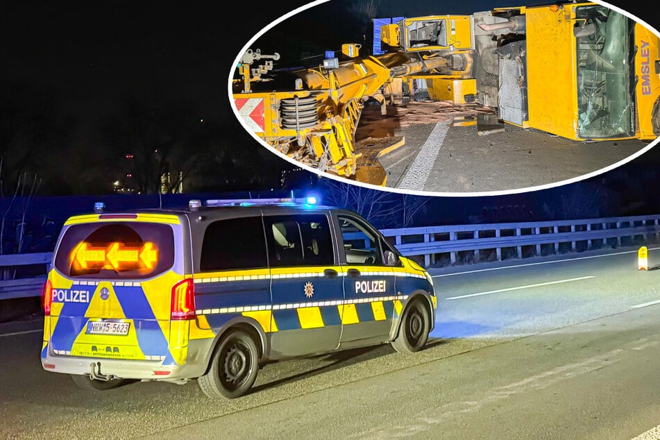 War der Fahrer betrunken? Kran fällt auf A42 von Tieflader
