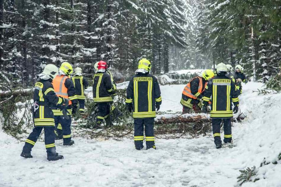 Die Feuerwehr ist im Dauereinsatz, sichert Bäume und räumt Straßen frei.