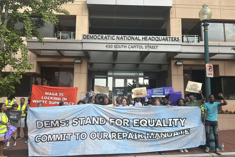 Get Free activists protesting outside of the Democratic National Headquarters on Friday.