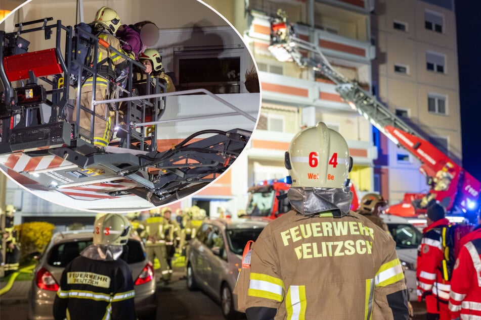 Leipzig: Rauch schneidet Fluchtweg ab: Feuerwehr rettet Bewohner aus Mehrfamilienhaus in Delitzsch