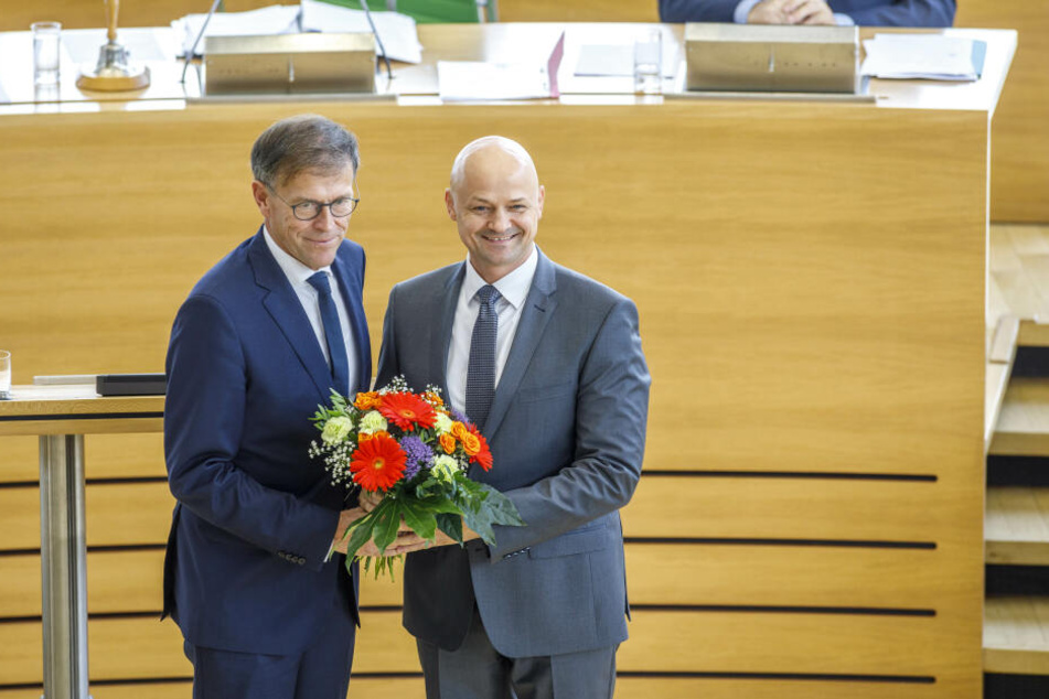 Matthias Rößler (64, CDU, links) bleibt Präsident. André Wendt (48, AfD, rechts) ist neuer zweiter Vizepräsident.