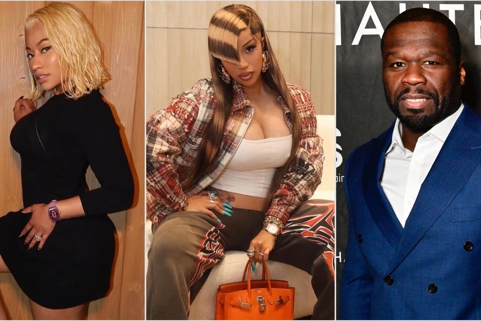 50 Cent (r.) warned Cardi B (c.) and Nicki Minaj (l.) after their bitter rivalry escalated.