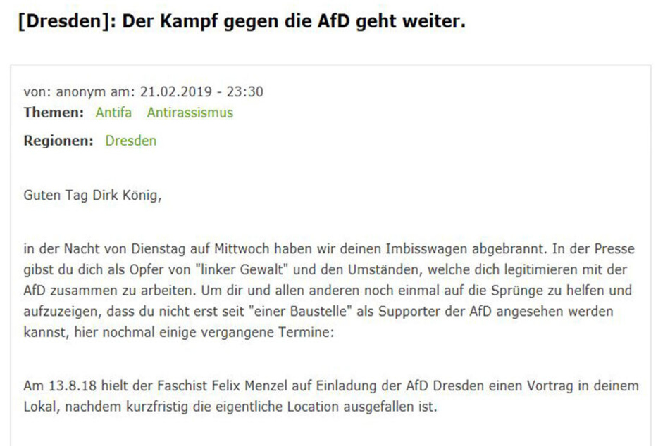 Das Bekennerschreiben auf indymedia.