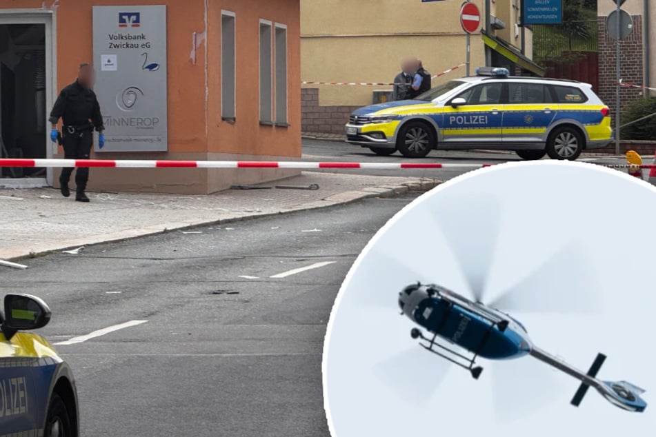 Polizeihubschrauber über Zwickau: Geldautomat gesprengt, ein Täter auf der Flucht