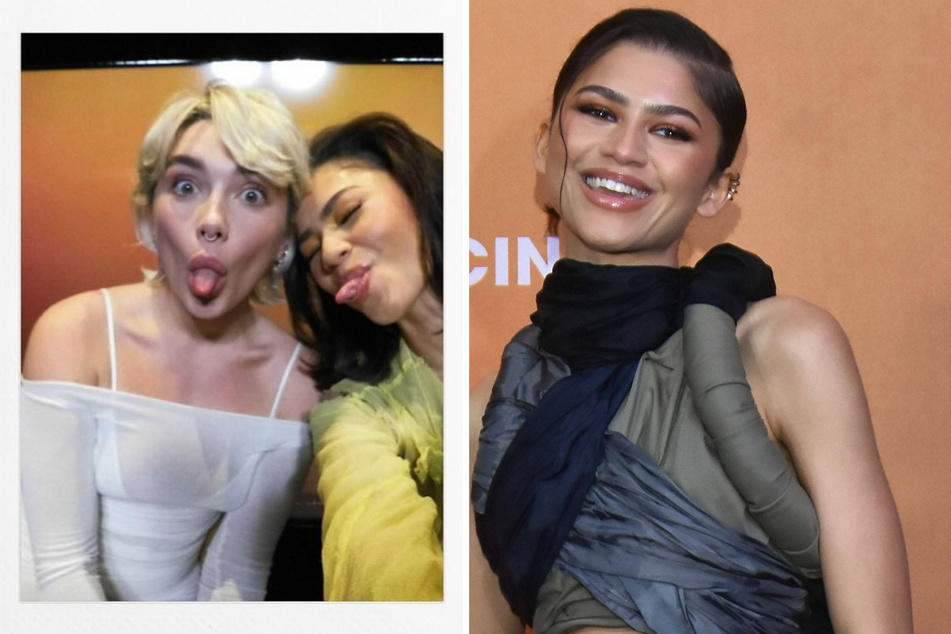 Zendaya (r.) rocked a bright yellow look for the latest Dune: Part Two press ventures with co-star Florence Pugh.