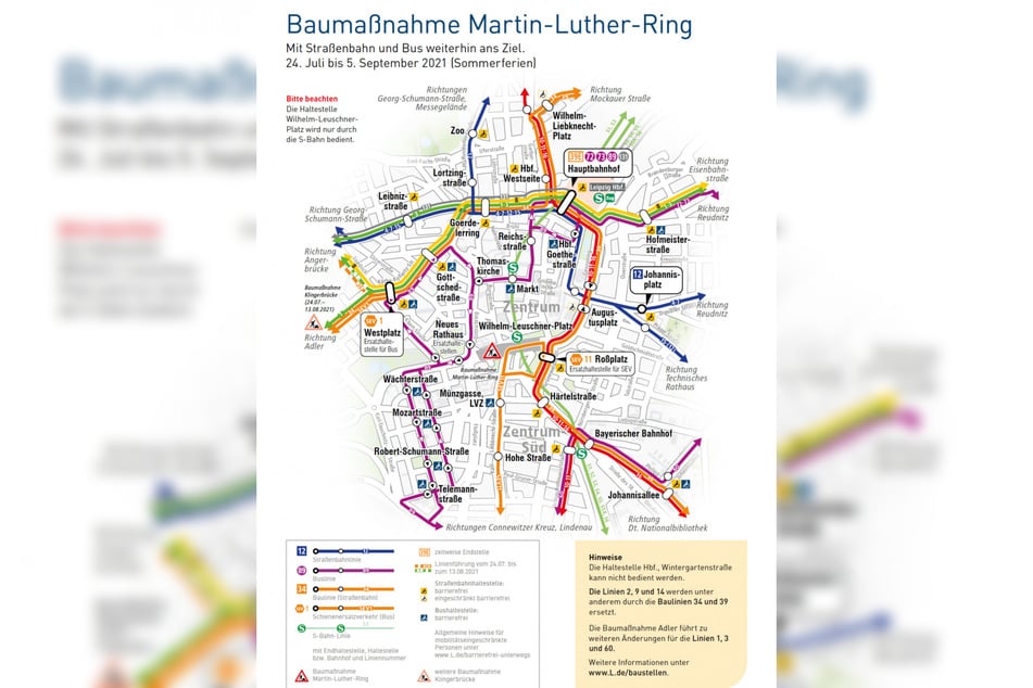 Übersicht über die Baumaßnahme am Martin-Luther-Ring vom 24. Juli bis 5. September.