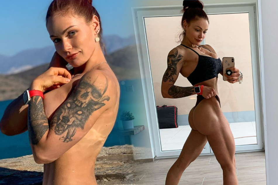 Die Fotomontage zeigt zwei optisch eindrucksvolle Fotos aus dem Instagram-Profil von Fitness-Influencerin Lea Künzl (22) alias "Lealoveslifting" aus Gießen.