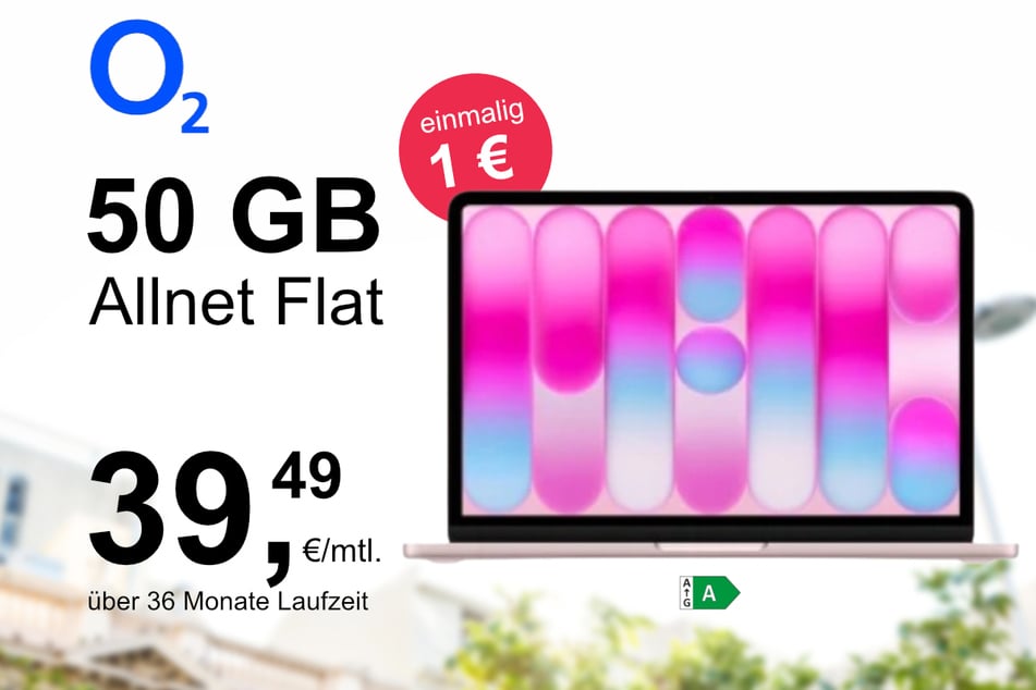Das MacBook Neo (256 GB) im o2 Data M Tarif inklusive 50 GB Daten für nur 1 Euro Zuzahlung.