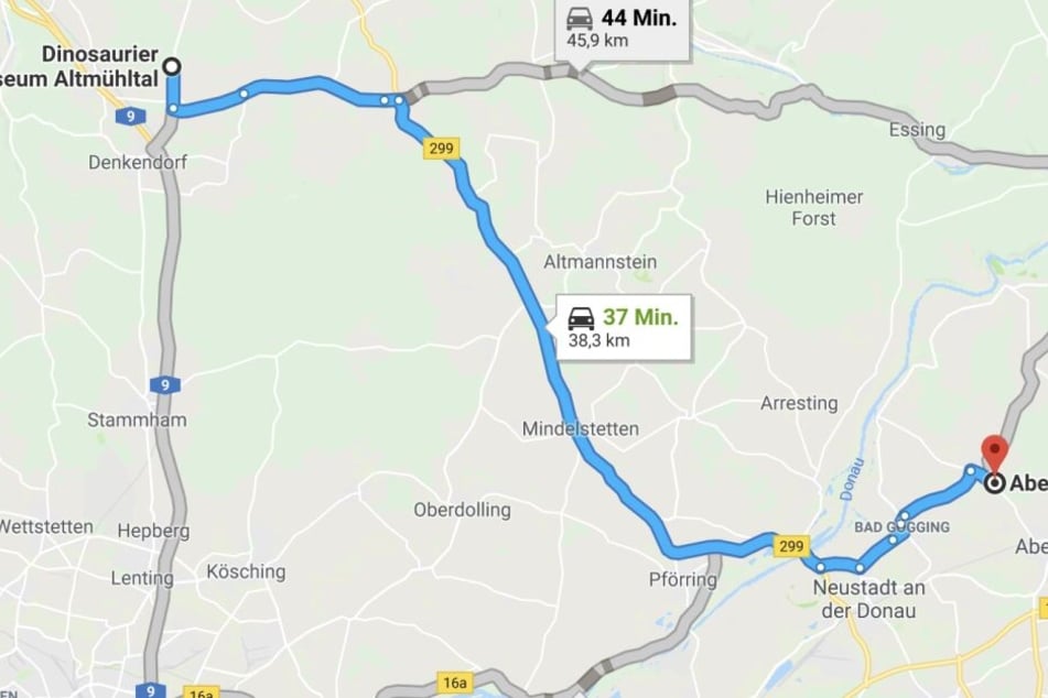 Der Dino legte von seinem Zuhause im Museum Altmühltal gut 40 Kilometer nach Abensberg zurück.