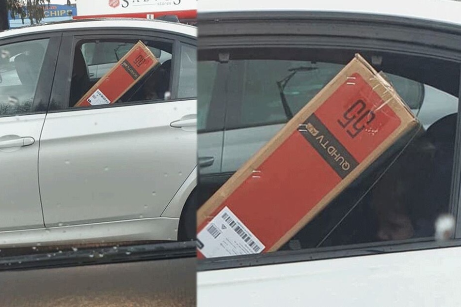 Kaum sichtbar versteckt, kauerte ein Kind auf dem Rücksitz unter dem riesigen Flatscreen.