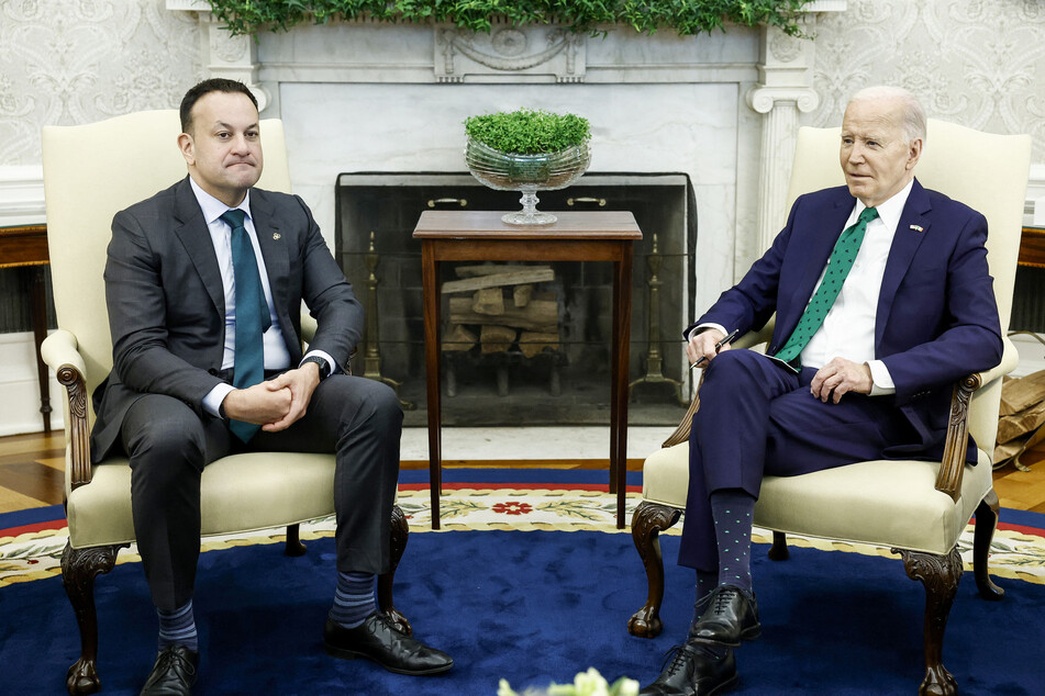 President Joe Biden (r.) and Irish Taoiseach Leo Varadkar (l.) speak to reporters in the Oval Office of the White House on Friday.