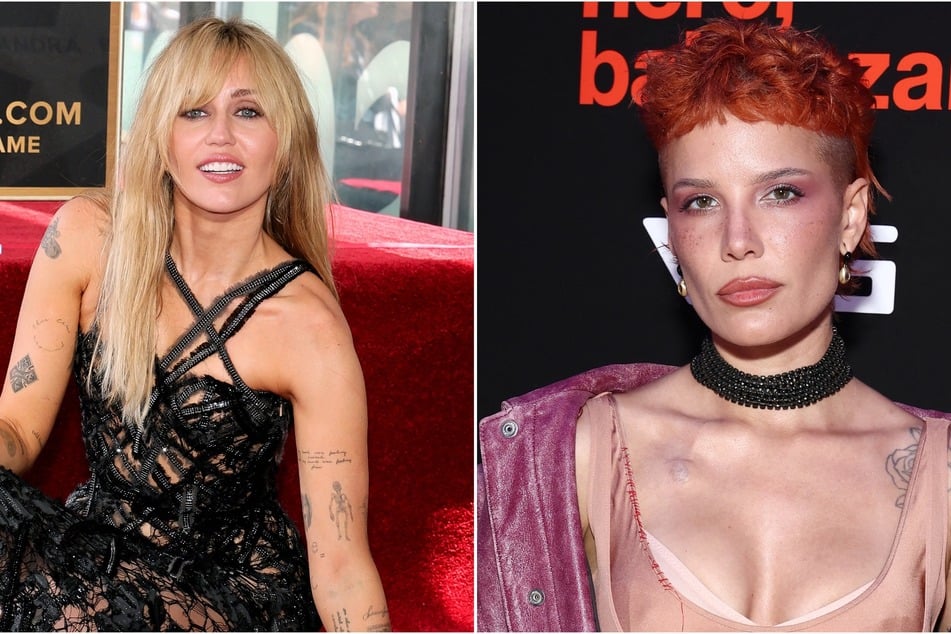 Miley Cyrus hilariously exited Halsey's (r.) party after the cops showed up unexpectedly.