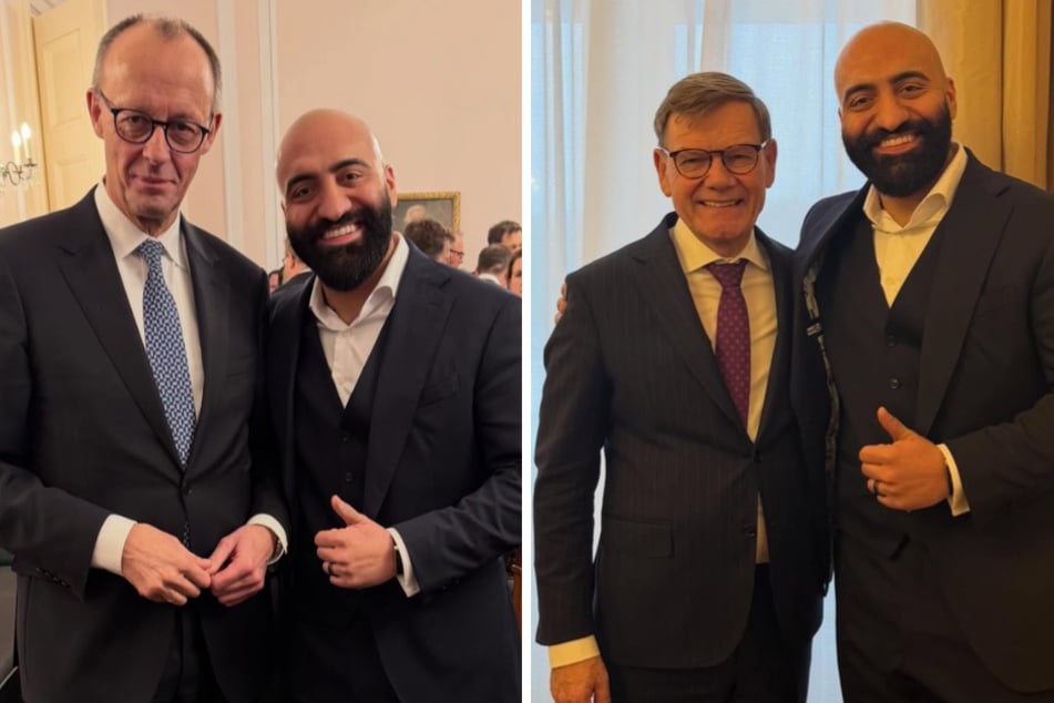 Der Influencer posierte auch mit Bundeskanzler Friedrich Merz (70, l.) und Außenminister Johann Wadephul (62) für Fotos.