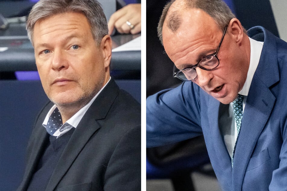 Sie möchten beide gerne Bundeskanzler werden: Wirtschaftsminister Robert Habeck (55, l.) von den Grünen und der CDU-Vorsitzende Friedrich Merz (69).