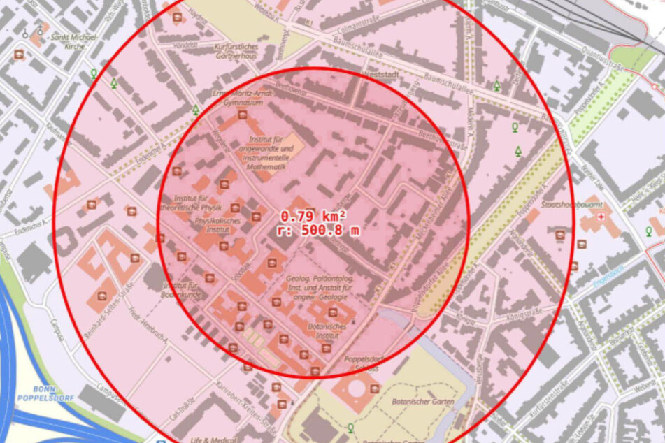 Abhängig von Größe und Zustand der Bombe hat die Stadt Bonn zwei mögliche Evakuierungsradien festgelegt.