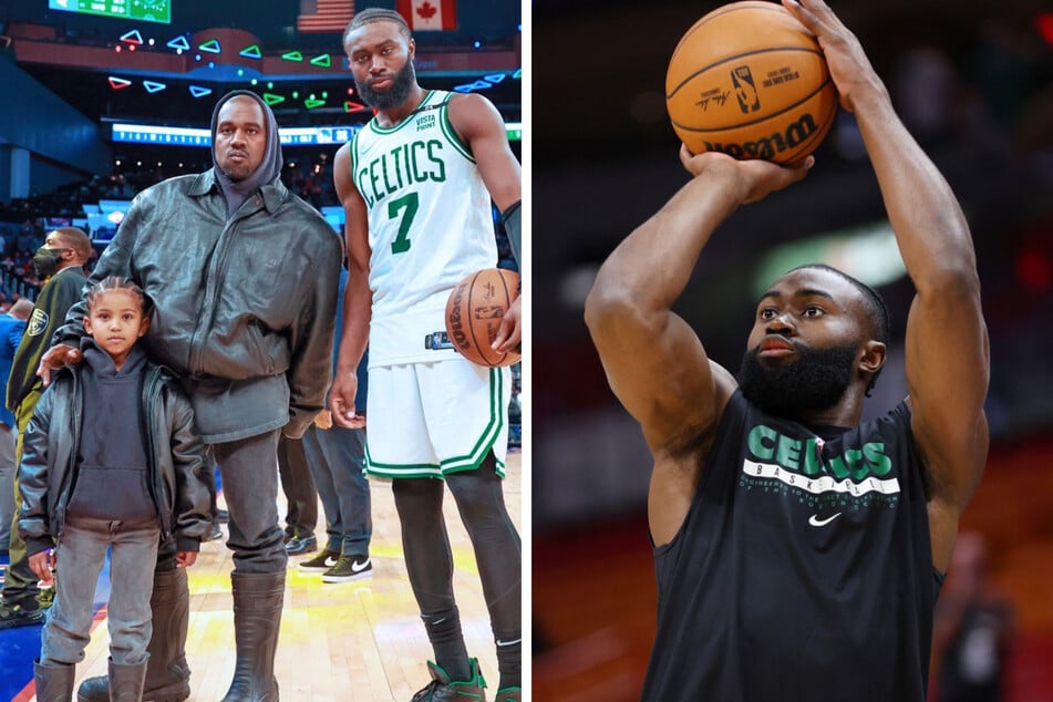 Jaylen Brown (r.) has made big moves with Kanye West's (l.) sports agency.