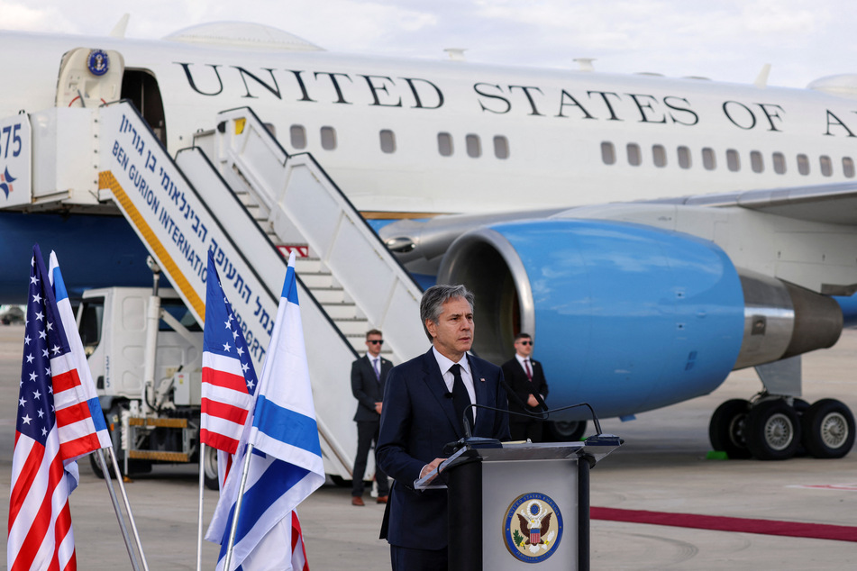 US Secretary of State Antony Blinken delivers a statement upon arrival at Israel's Ben Gurion Airport near Tel Aviv on January 30, 2023.