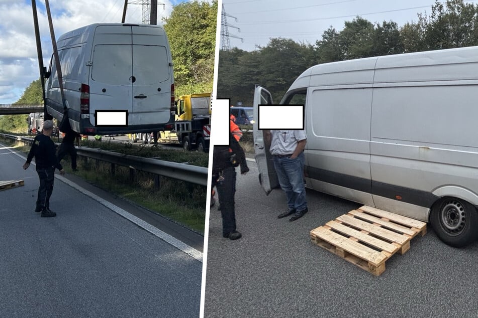 Völlig überladen: Transporter verliert Reifen in einspuriger A48-Baustelle - dann geht gar nichts mehr