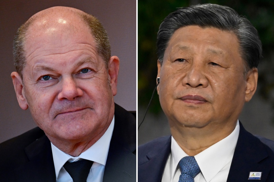 Bundeskanzler Olaf Scholz (65, SPD. l.) traf am Dienstag Chinas Staats- und Regierungschef Xi Jinping (70).