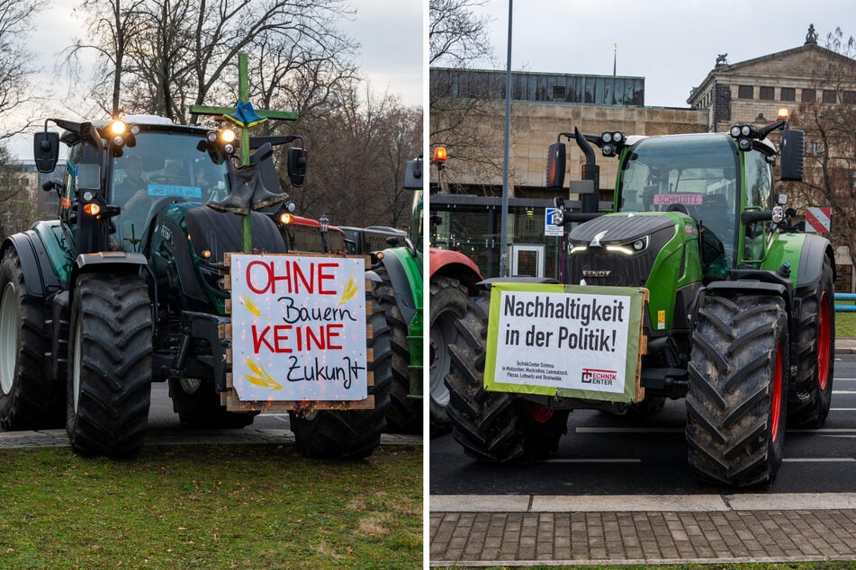 "Ohne Bauern keine Zukunft", "Nachhaltigkeit in der Politik!" steht auf zwei Transparenten der Bauern.