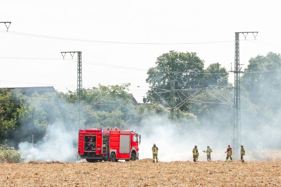 Die Feuerwehr löschte den Böschungsbrand entlang der Bahnstrecke zwischen Langenfeld und Leverkusen. Die Schäden an den Signalkabeln sorgen jedoch weiter für Zugausfälle.