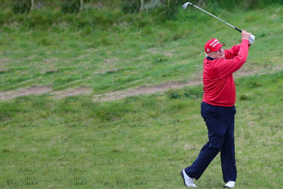 Former US President Donald Trump mocked his successor Joe Biden’s golfing skills after hitting his first drive at his west of Ireland golf course.