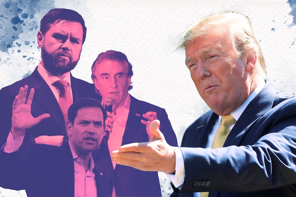 Donald Trump (r.) is reportedly vetting multiple top candidates to be his running mate, including JD Vance, Doug Burgum, and Marco Rubio.