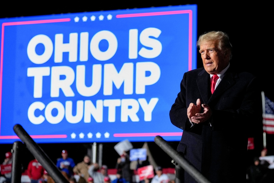 Donald Trump speaking during a rally at the Dayton International Airport on November 7, 2022 in Vandalia, Ohio.