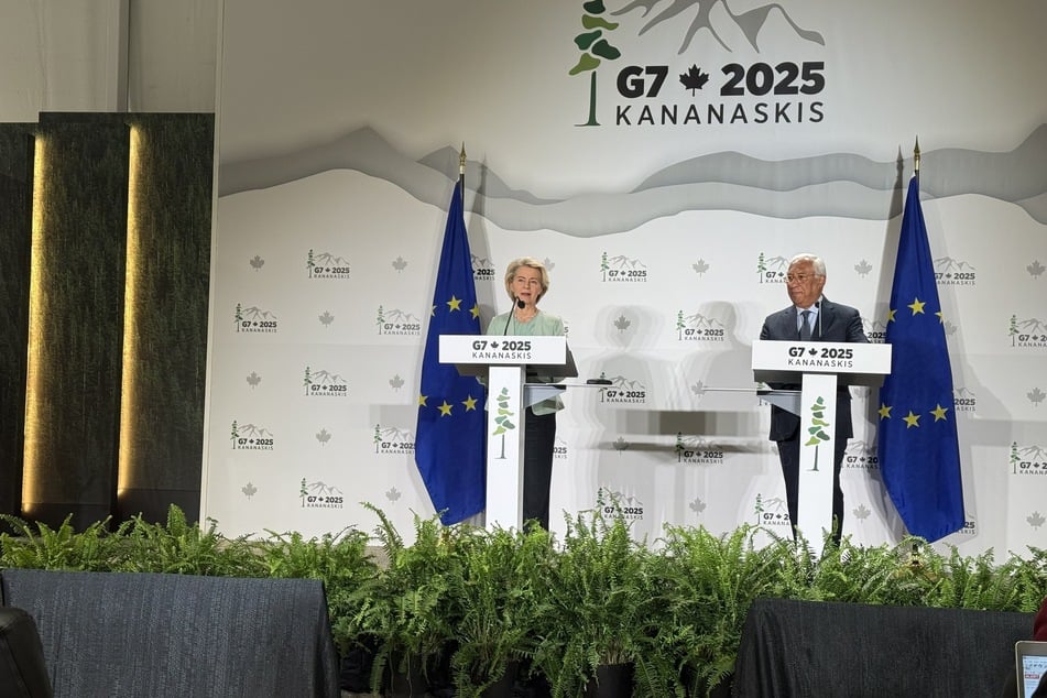 EU-Kommissionspräsidentin Ursula von der Leyen (66) und EU-Ratspräsident António Costa (63) bei einer Pressekonferenz vor dem Beginn des G7-Gipfels.