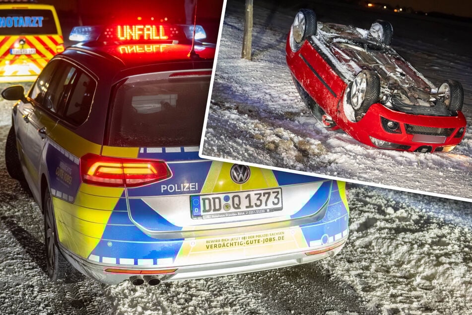 Zu schnell bei Glätte unterwegs: Seat überschlägt sich und landet auf Dach