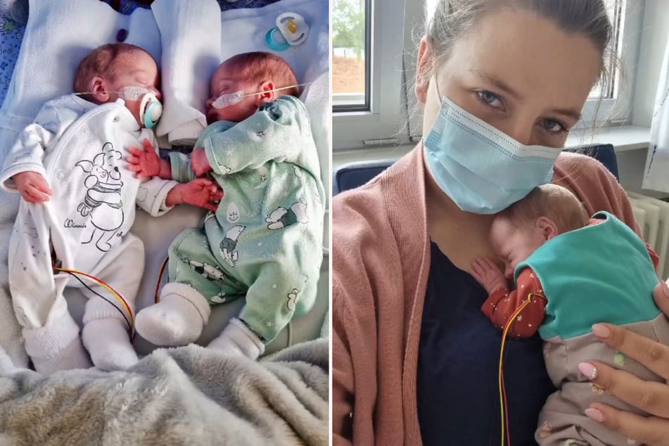 Sarafina Wollnys (26) Zwillinge mussten wochenlang im Krankenhaus bleiben. (Fotomontage)