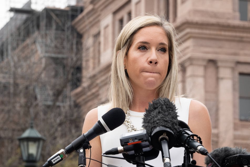 Amanda Zurawski, one of five plaintiffs in Zurawski v. State of Texas, speaks in front of the Texas State Capitol in Austin.