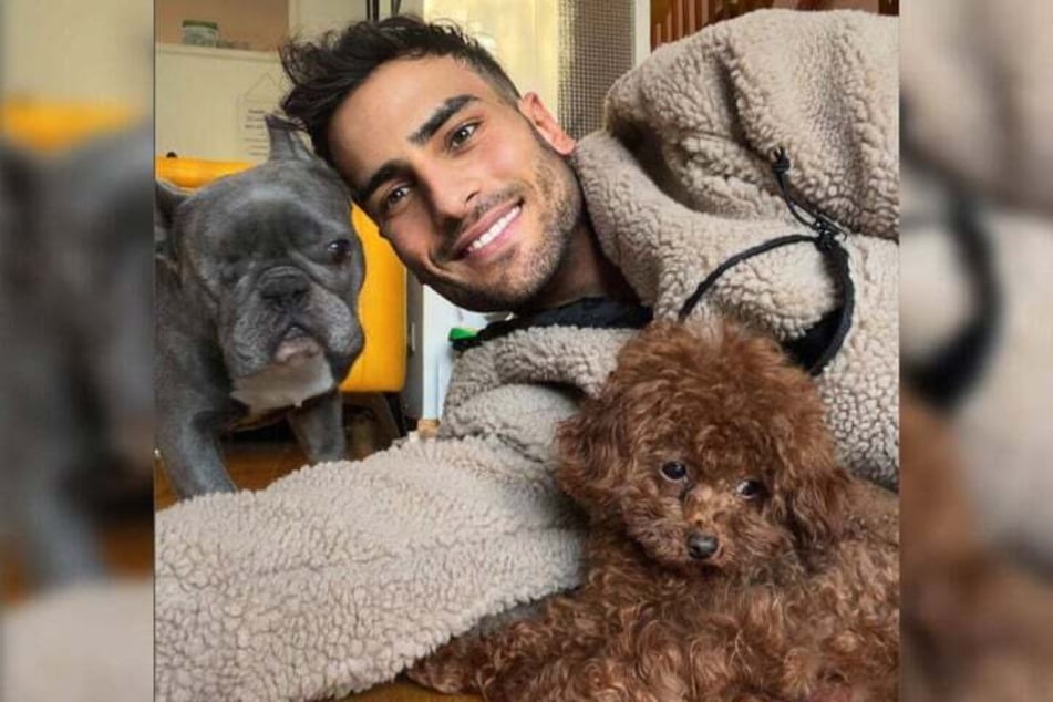 Ein Foto aus glücklichen Tagen: Der TV-Star fühlte sich zwischen seinen beiden Hundedamen Avani (l.) und Kimi einfach pudelwohl.