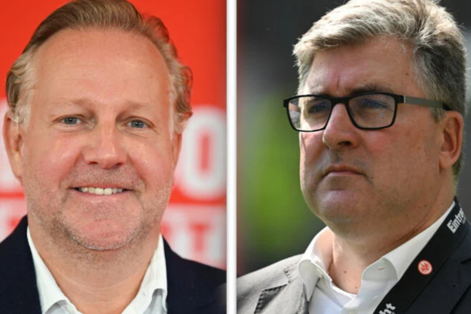 Zerbricht die Eintracht am derzeit schwelenden Führungsstreit zwischen Aufsichtsratschef Philip Holzer (57, l.) und Vorstandssprecher Axel Hellmann (51)?