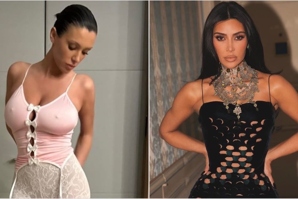 Kim Kardashian (r.) and Bianca Censori (l.) were seen in the same vicinity again for Kanye West's Rolling Loud set on Thursday night.