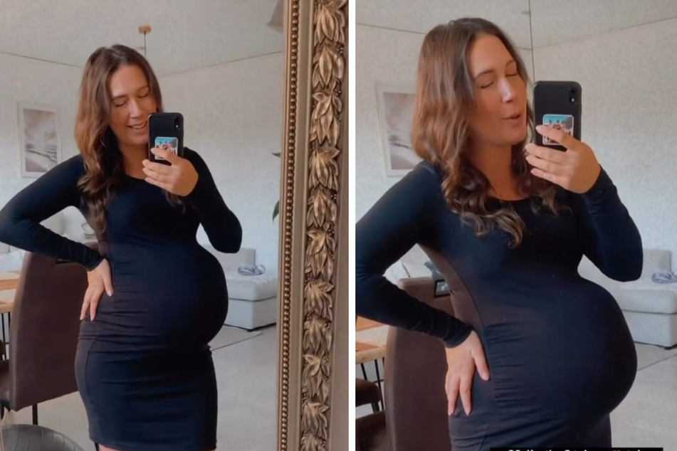 Momentan ist sie schwanger und erwartet Zwillinge. Der Bauch ist entsprechend groß.