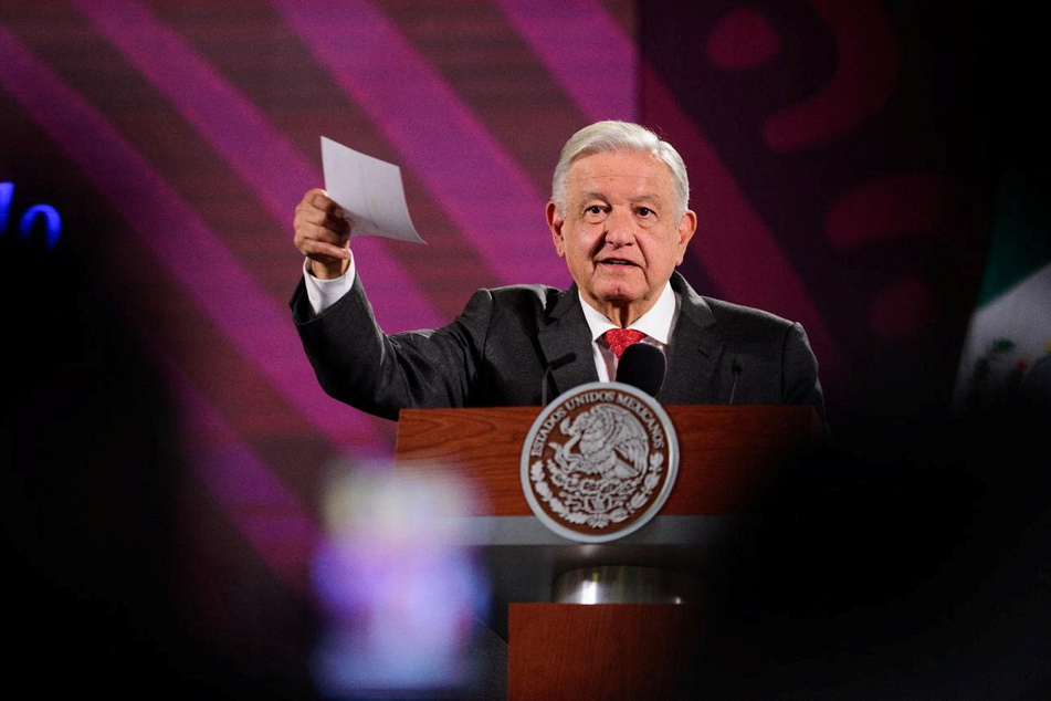 Mexican President Andres Manuel Lopez Obrador speaks about a statement from the US Ambassador Ken Salazar to Mexico about a proposed judicial reform during a press conference in Mexico City.