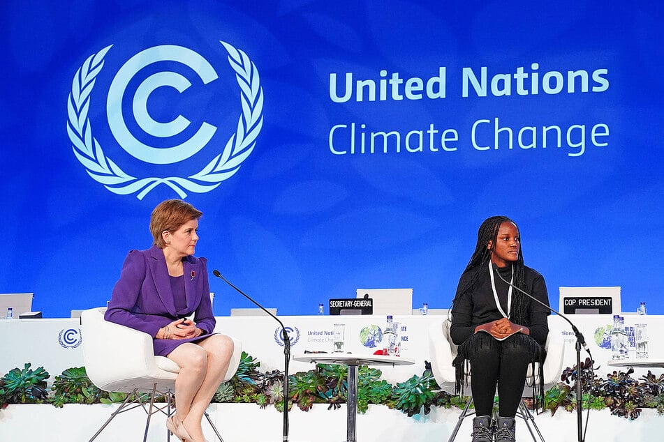 Scottish First Minister Nicola Sturgeon and climate justice activist Vanessa Nakate at COP26 talks on November 11.