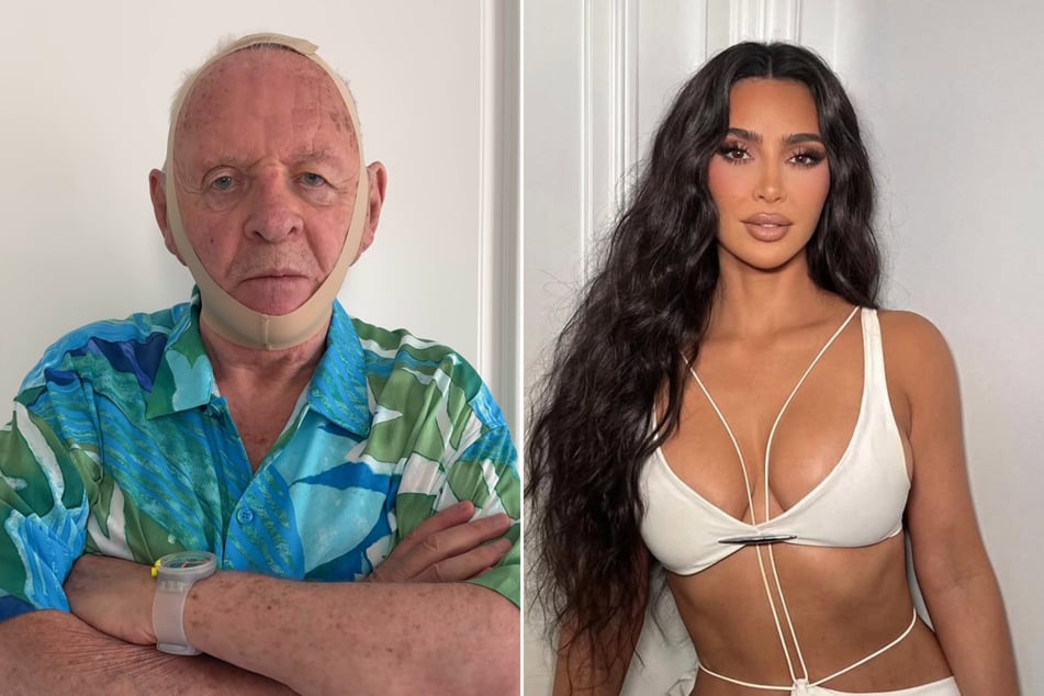 Anthony Hopkins (l.) gave Kim Kardashian his stamp of approval for her Hannibal-like SKIMS head wrap.