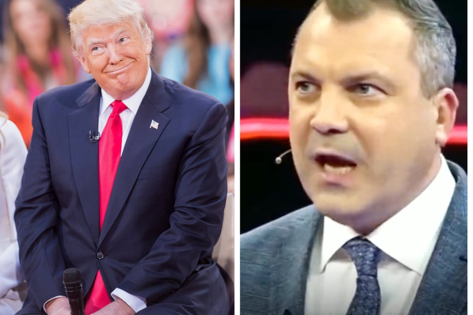 Russian State TV host Evgeny Popov (r.) said he wants to "again help our partner Trump to become president."