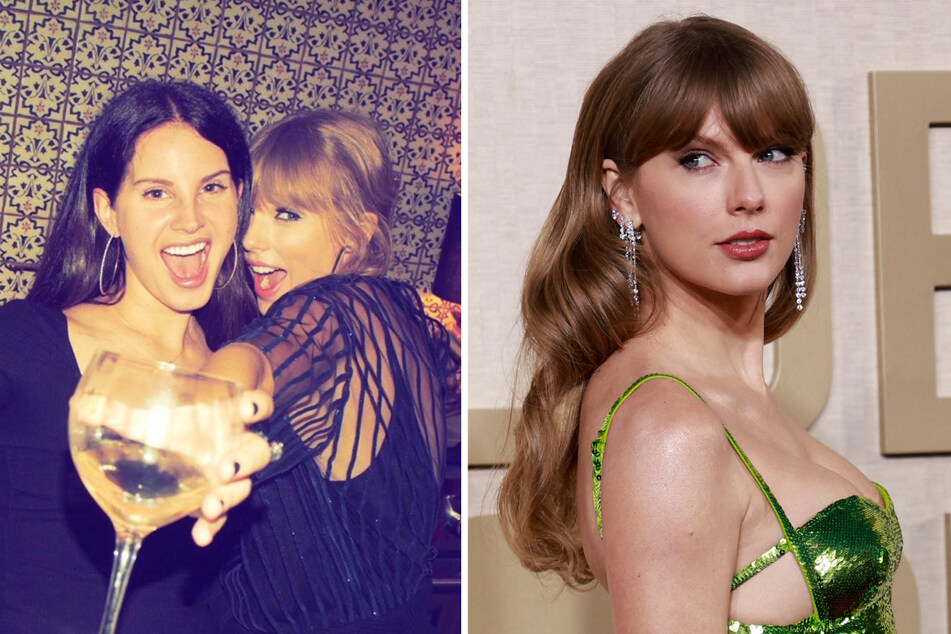 Taylor Swift is expected to be seated next to long-time friend and recent collaborator Lana Del Rey (l) at the 2024 Grammy Awards.